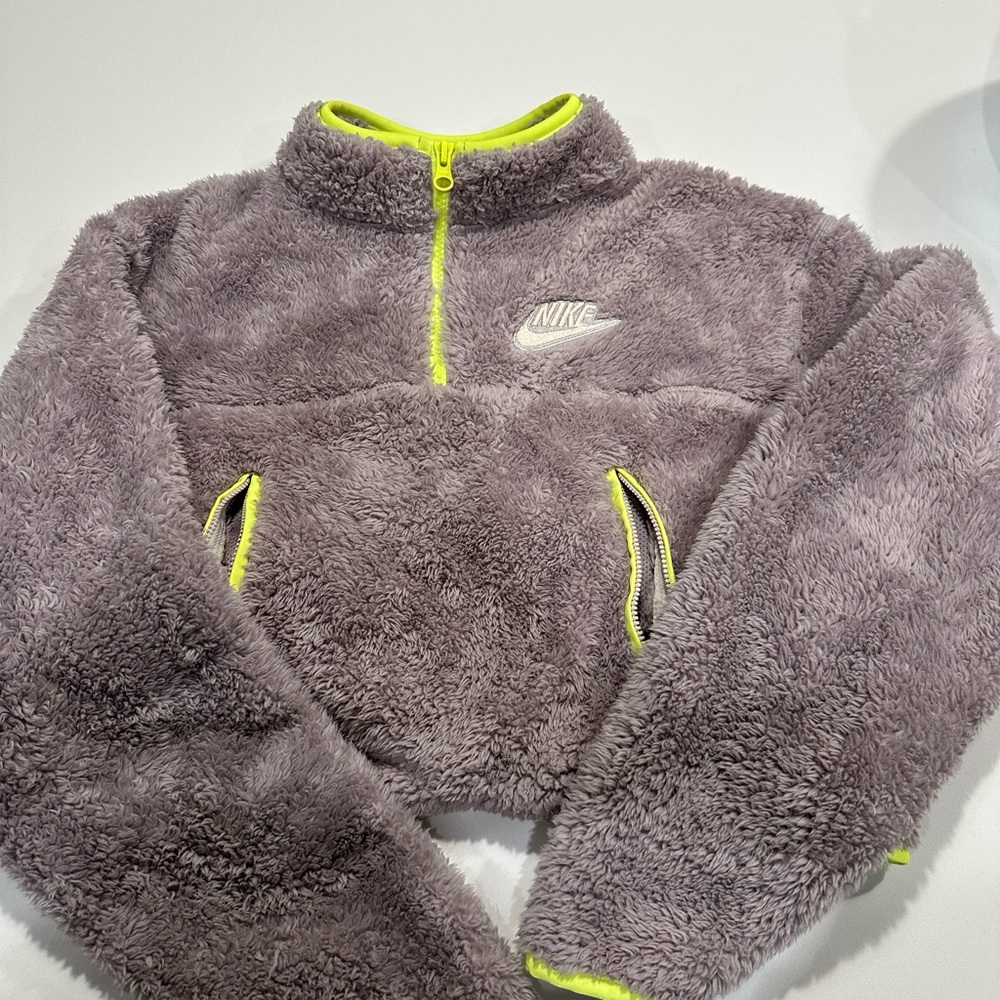 Nike Fuzzy Gray Jacket with Neon Accents